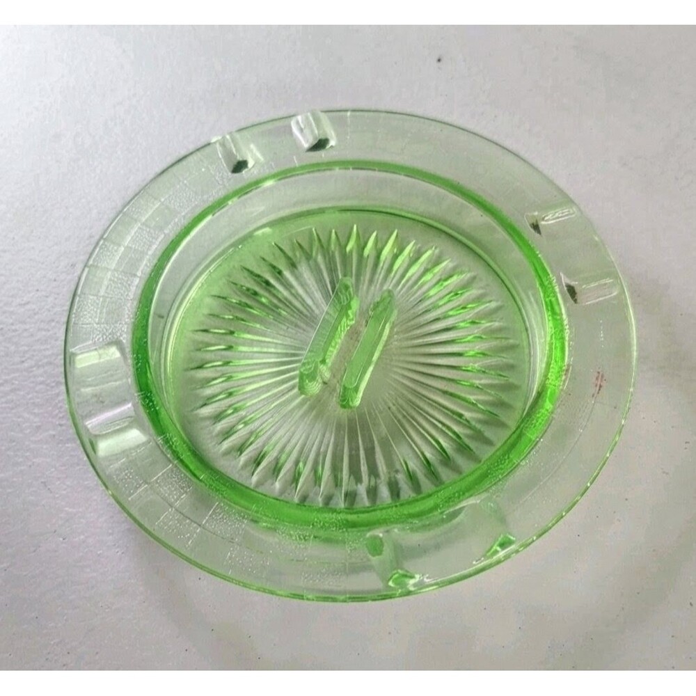 Vintage Green Depression URANIUM Cigar Ashtray with Matchbook Holder